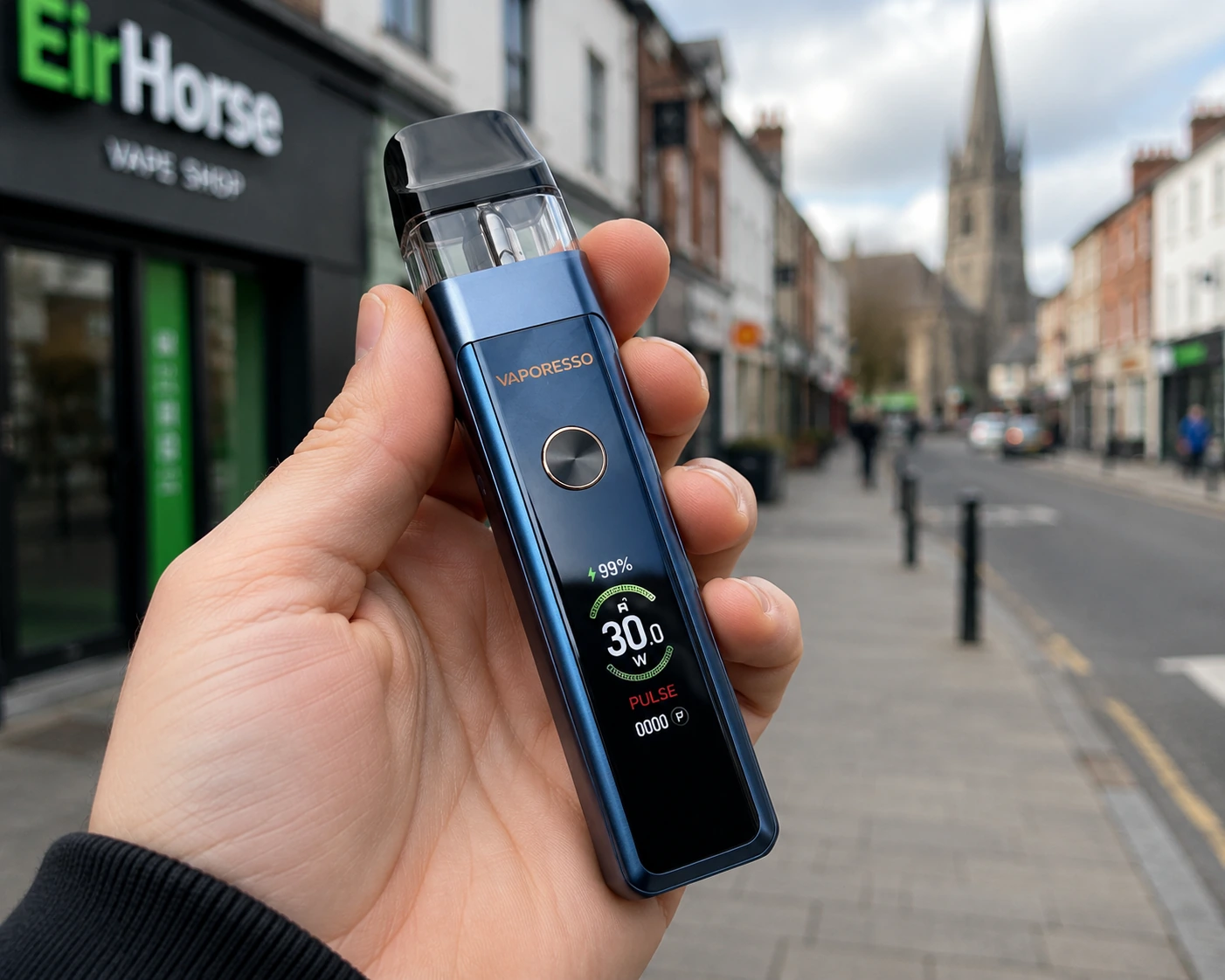 Vaporesso XROS Pro 2 held in hand showing lightweight magnesium alloy body in Ireland